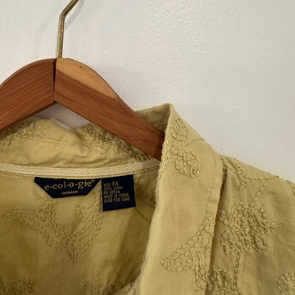 Ecologie Embroidered Floral 100% Linen Button-Down Shirt Women 3XL Boho Cottage - Picture 3 of 5